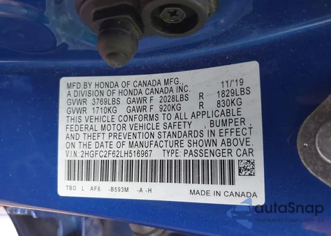 2020 Honda Civic Lx z USA, uszkodzony, nr VIN 2HGFC2F62LH516967